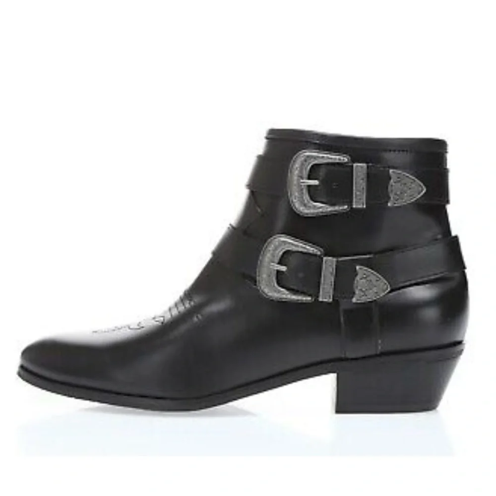 NEW ABOUND Western Ankle Boots with Buckle Black Vegan Leather Size 6.5
